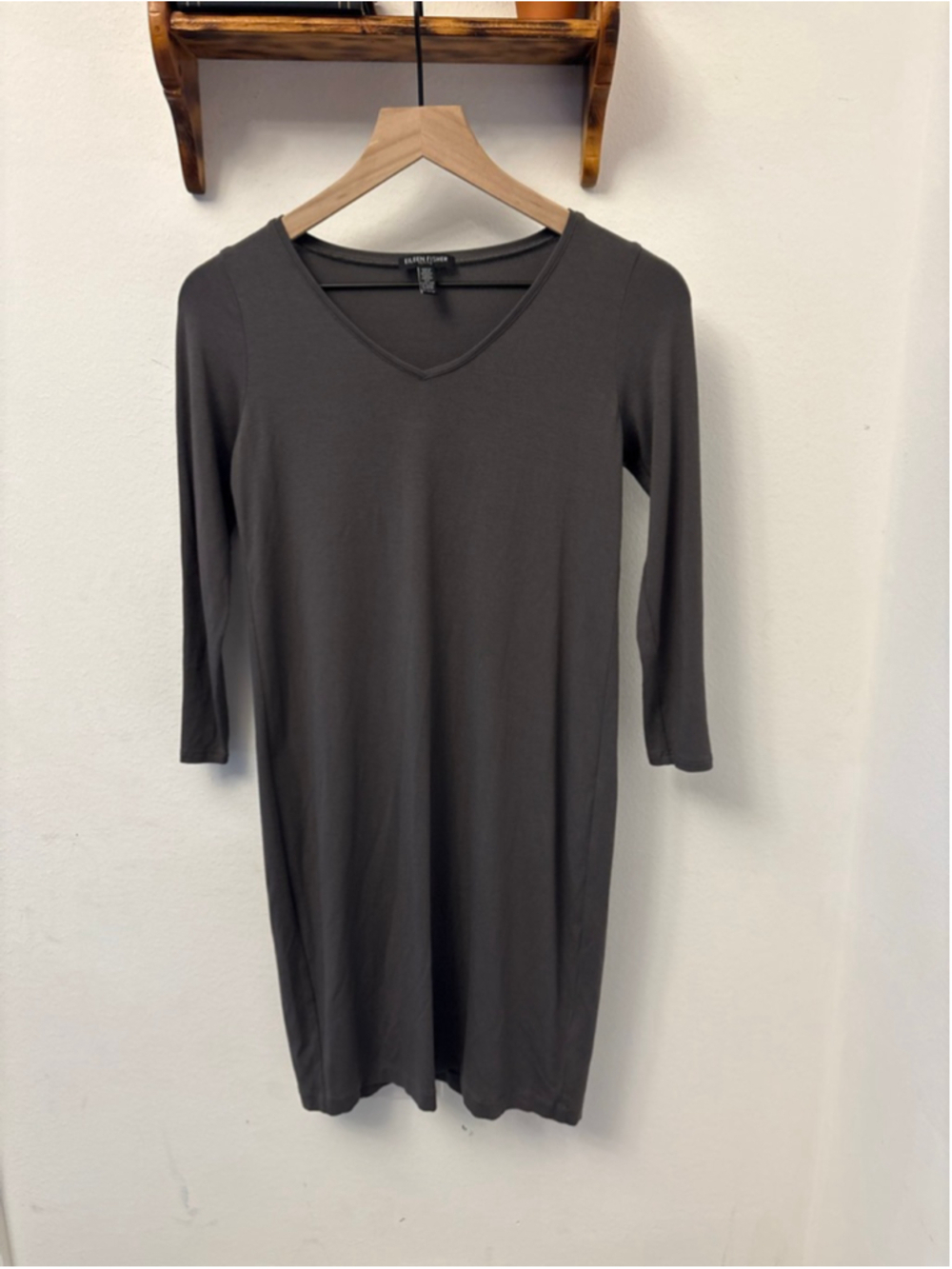 Eileen Fisher Gray VNeck Jersey Knit Dress Petite PP Minimalist Capsule Wardrobe